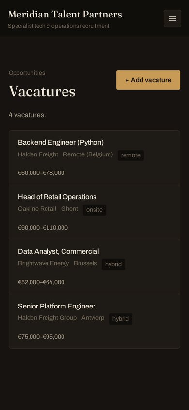 The vacature list on a phone.